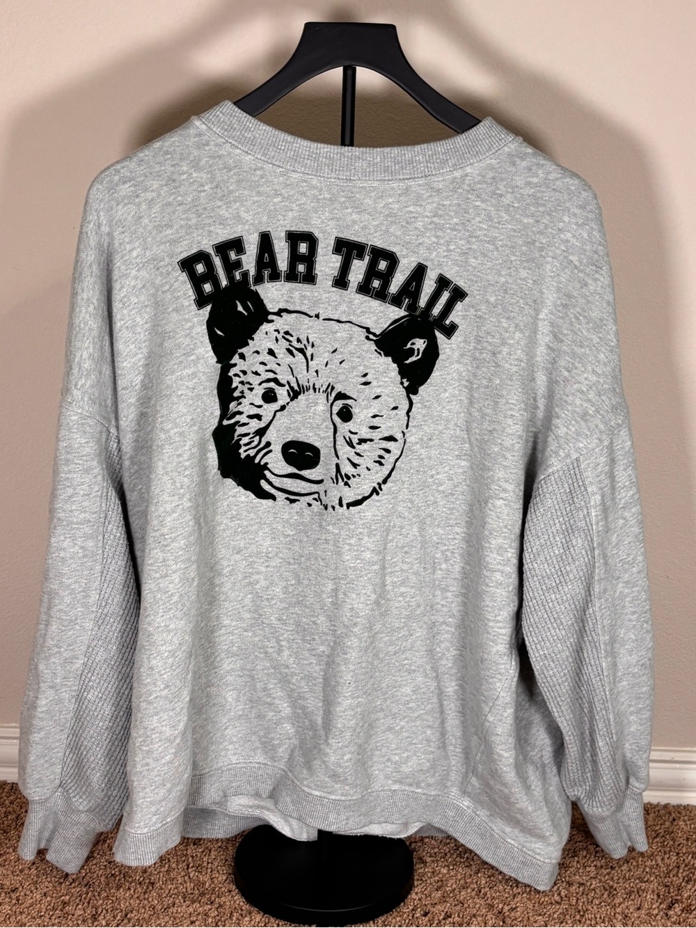 Aerie Bear Trail Oversized Getaway Sweatshirt Gray Green Print L